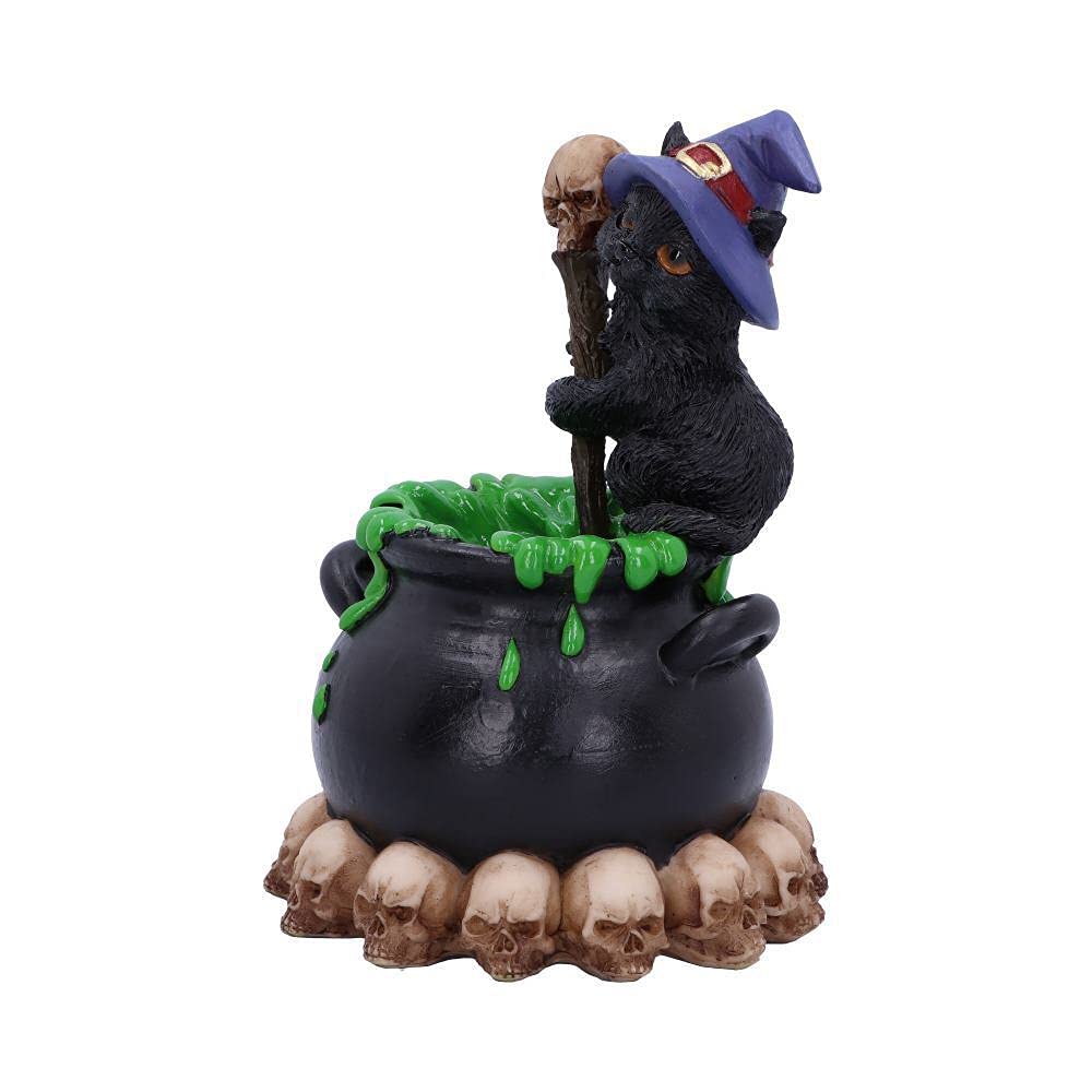Nemesis Now Spook Witches Familiar Black Cat and Bubbling Cauldron Figurine,12cm