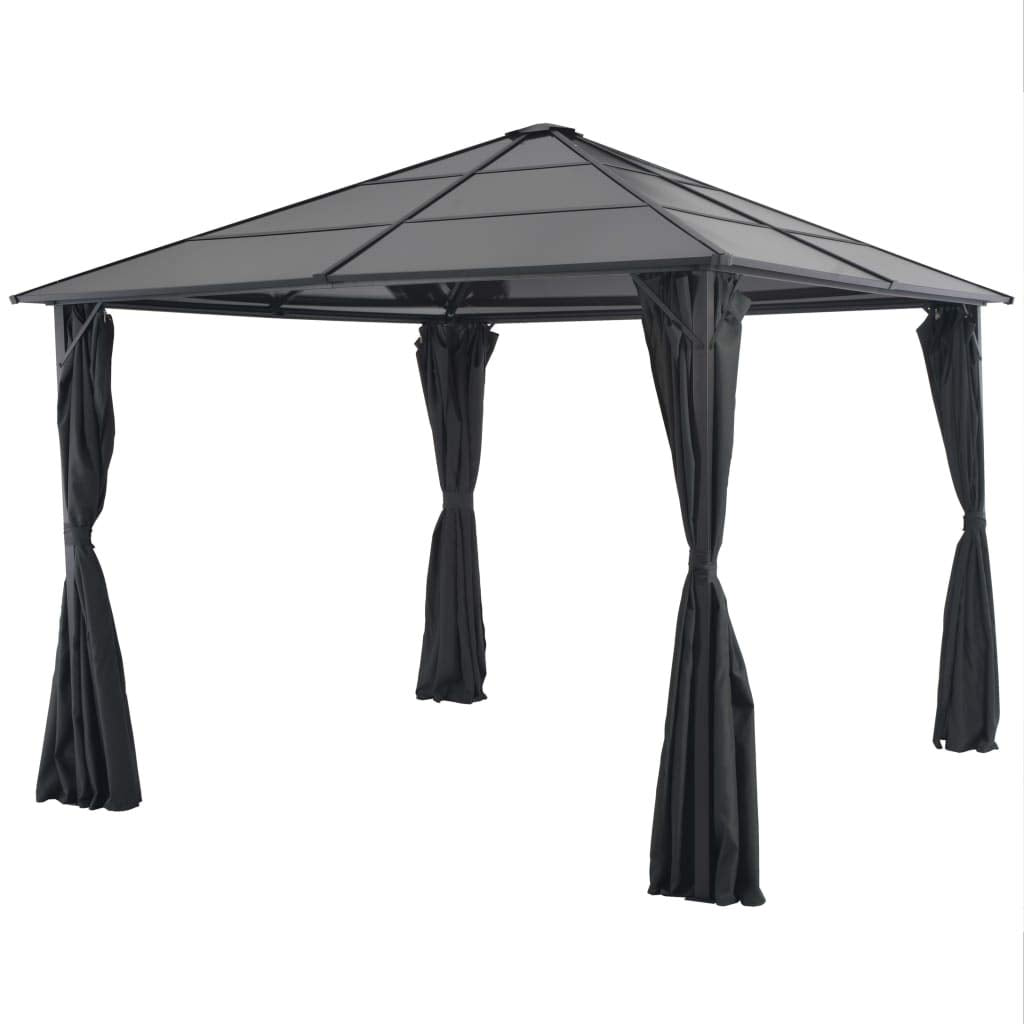 Outdoor Gazebo 9.8x9.8 Ft Aluminum Hardtop Pavilion with Retractable Curtains, Black Frame Sunshade Shelter for Garden Patio Backyard Deck Events