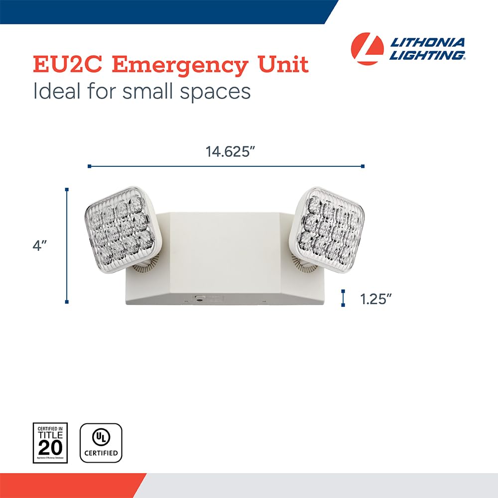 Lithonia Lighting Basics LED Emergency Light, Emergency Lighting with Dual Adjustable LED Lamp Heads, Wall Mount, Damp Location Rated, 90-Minute Backup, 120/277V, White (EU2C M6)