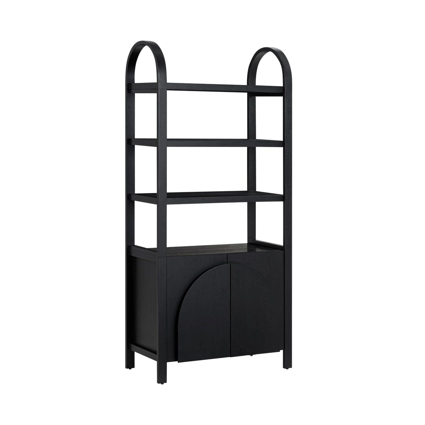 Nathan James Iris 3 Tier Bookshelf, Arched Bookcase Cabinet, Solid Wood Bookcase with Cabinet Base, Boho Bookshelf in Midnight Charcoal Finish