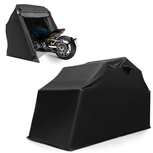 ERGOMASTER Motorcycle Shed, 136" x 54" x 75" Heavy Duty Waterproof Motorcycle Garage with 600D Oxford Fabric, Roll-up Mesh Windows Shed