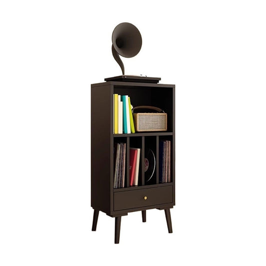 FURUIM2024M CD Record Storage Rack Wooden Vinyl Record Low Cabinet with Drawers Storage Unit Display Holder(Black)
