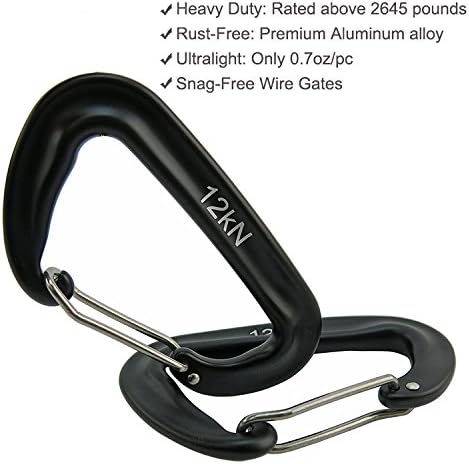 12kN 3.2"x2" Heavy-Duty Carabiner Clips - Durable, Lightweight Aluminum Alloy Carabiners for Hiking, Camping, Keychains, Dog Leashes, Hammocks & More