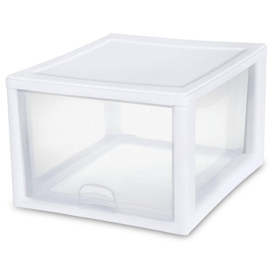 Sterilite 16-Pack 27 Quart Stacking Drawer, Clear Storage Closet Organizer, White Frame - Stackable Modular Plastic Drawers for Clothes, Accessories, Craft Supplies, Shoes or Linens