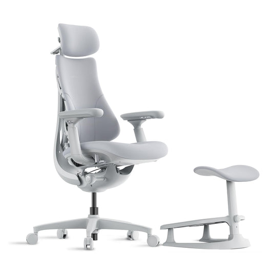 LiberNovo Dynamic Ergonomic Desk Chair + StepSync Footrest Bundle - Comfy Home Office Chair with Adaptive Lumbar Support, 160° Recline & Built-in Spine Stretch, Gray+48cm