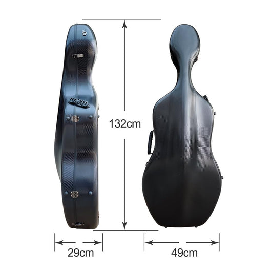 Vetimobato Ultra-Lightweight Braided Carbon Fiber Cello Case 4/4 Full Size Hard Shell with Wheels,Backpack Straps,Bow Holders ca. 3.6kg (Black)