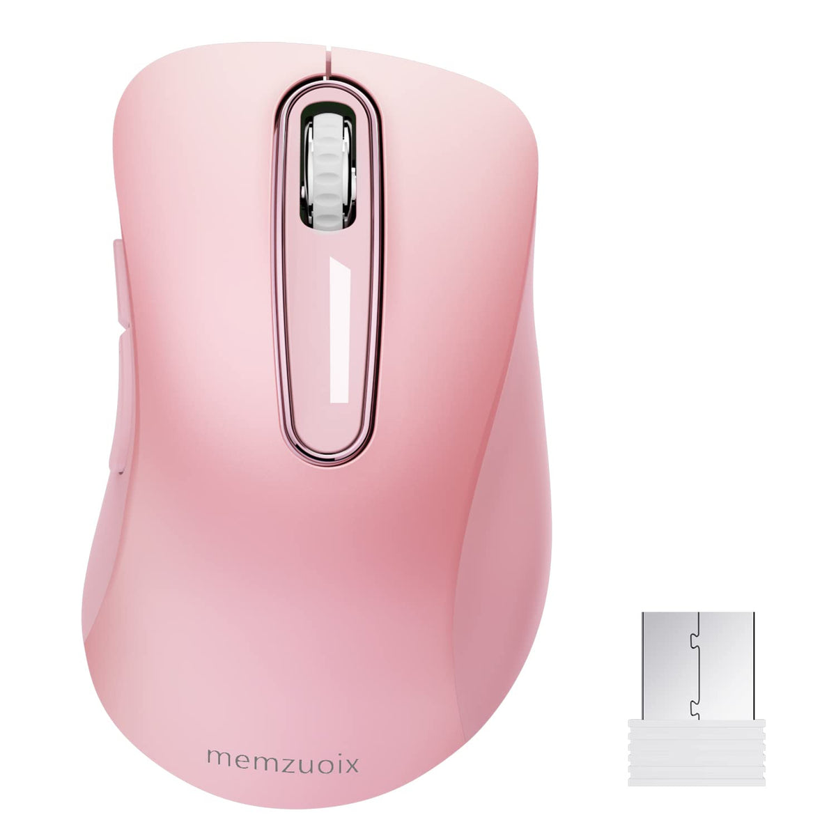 memzuoix 2.4G Wireless Mouse, 1400 DPI Mobile Optical Cordless Mouse with USB Receiver, Portable Computer Mice for Laptop, PC, Desktop, MacBook, 5 Buttons (Pink)