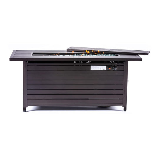 Propane Fire Pit, 50000 BTU Gas Fire Pits for Outside Patio, Rectangular Outdoor Fireplace with Lid & Waterproof Cover, Outdoor Table Heater for Deck, Garden, Backyard, Mocha