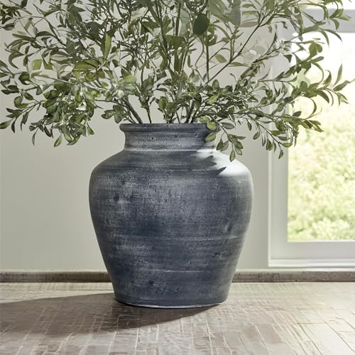 Signature Design by Ashley Meadie Traditional Indoor Terra Cotta Tabletop Vase with Wide Mouth, Blue
