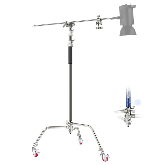 NEEWER Heavy Duty Light Stand, Metal 11.15ft/3.4m Adjustable Photography C Stand Tripod with Boom Arm Built in Spring Cushion 1/4" Screw for Studio LED Lights, DSLR Camera, Max Load: 22lb/10kg, Black