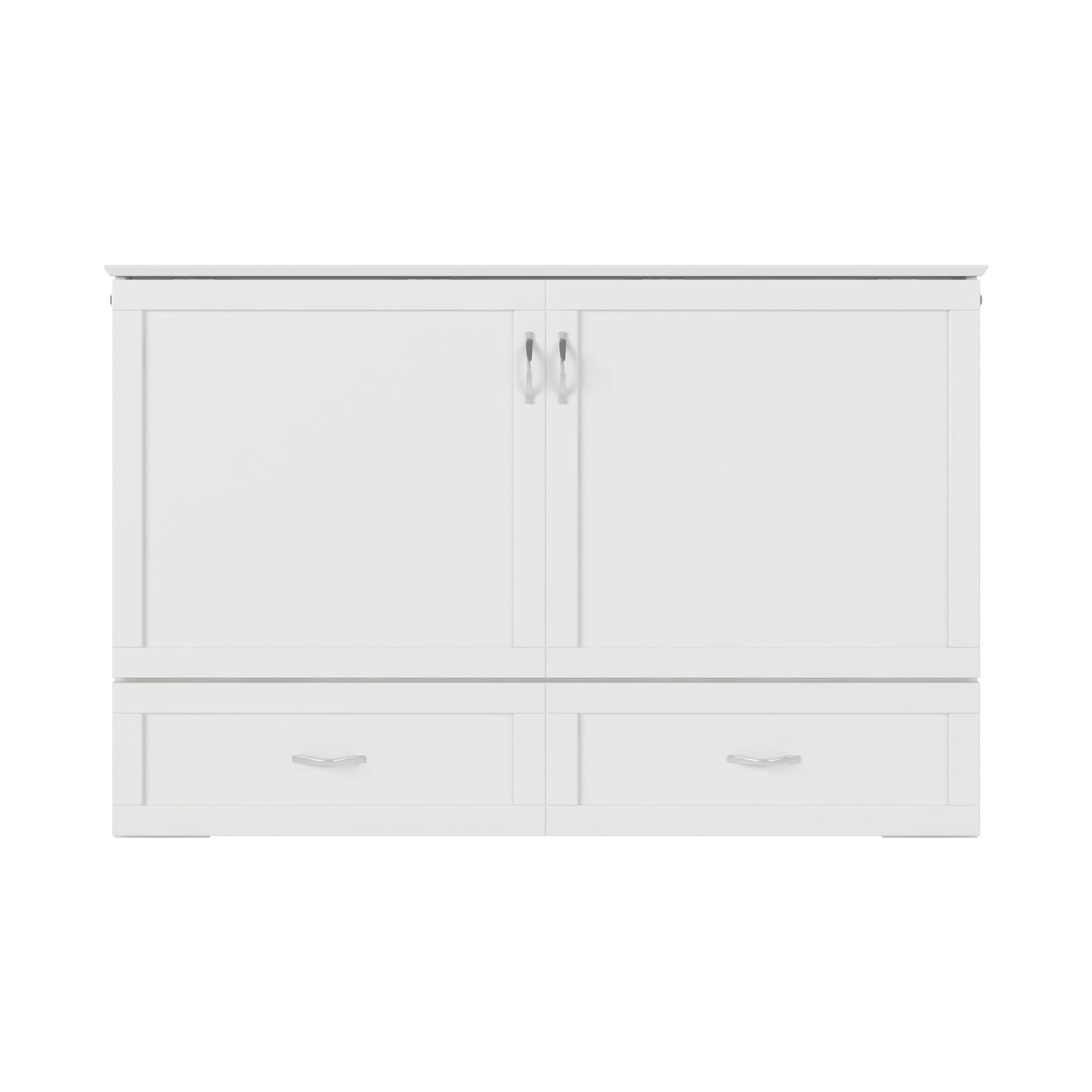 AFI Hamilton Queen Murphy Bed Chest with Mattress, Storage, and Built-in Charger in White