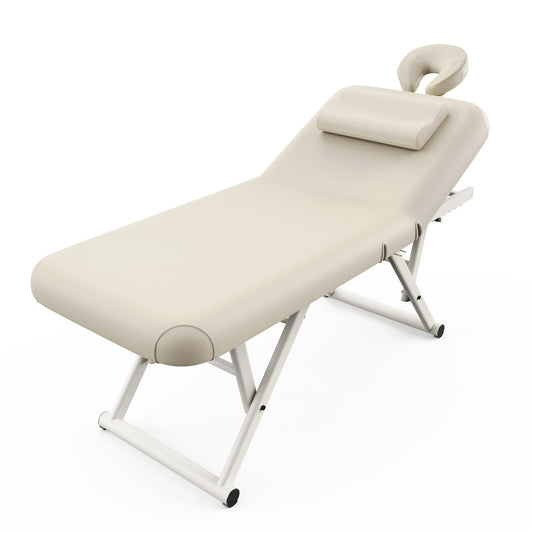 pouseayar Adjustable Massage Table with Face Pillow & Headrest, Sturdy and Solid, Silent and Easy to Adjust - Adjustable Backrest, Electric Leg Lifting, Beige Gray