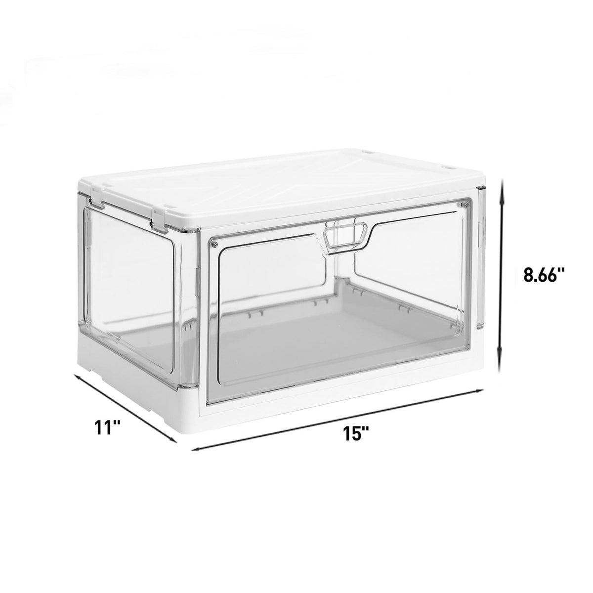 HYBRIDEAS 3-Pack Clear Stackable Storage Bins with Lids Magnetic Doors Open Front Foldable Folding Plastic Craft Containers Large Closet Organizers Box for Bedrooms Living Rooms Study Kids' Toys 24 QT