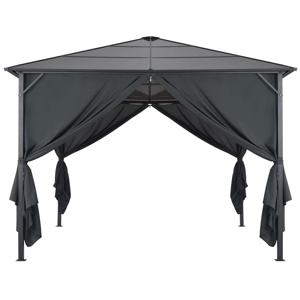 Outdoor Gazebo 9.8x9.8 Ft Aluminum Hardtop Pavilion with Retractable Curtains, Black Frame Sunshade Shelter for Garden Patio Backyard Deck Events
