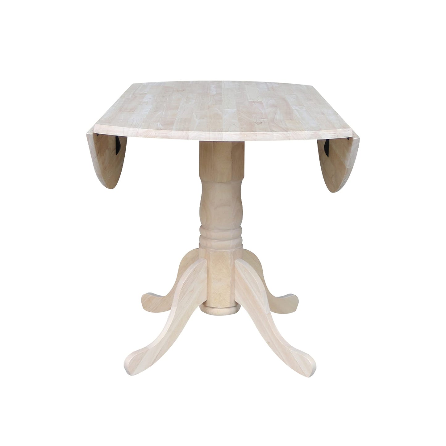 IC International Concepts, Round Dual Drop Leaf Pedestal Dining Table, Solid Real Wood, Sturdy Parawood, Dimensions 42"D x 42"W x 29.5"H, 40lbs Capacity, Paint/Stain Ready, Unfinished