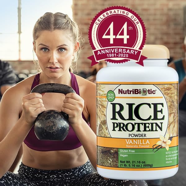 NutriBiotic ??Vanilla Rice Protein, 1 Lb 5 Oz (600g) | Low Carb, Keto-Friendly, Vegan, Raw Protein Powder | Grown & Processed Without Chemicals, GMOs or Gluten | Easy to Digest & Nutrient-Rich
