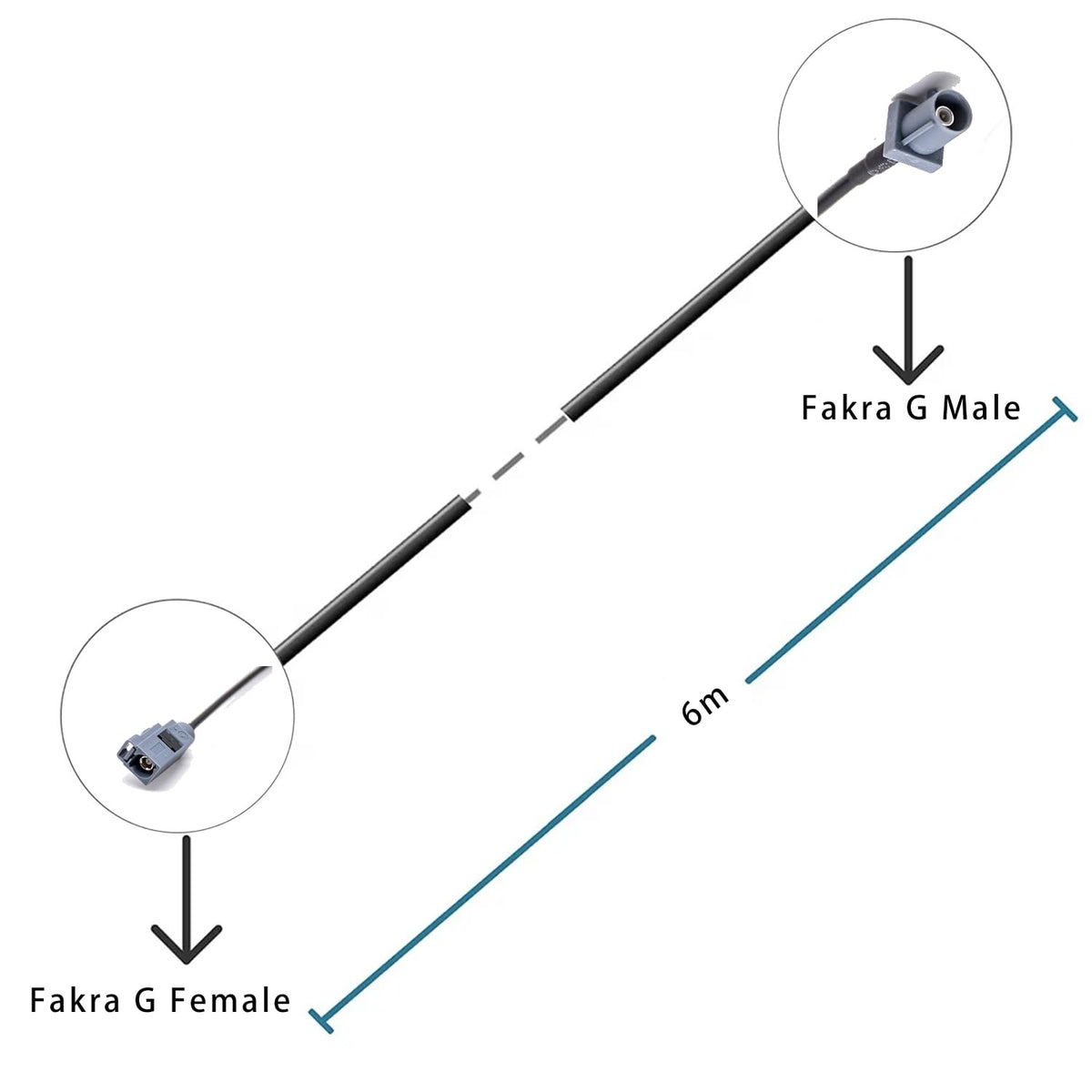 RG174 6m Fakra G Code Brown Pigtail Male to Female Coaxial Cable Car Telematics Antenna Extension Cable