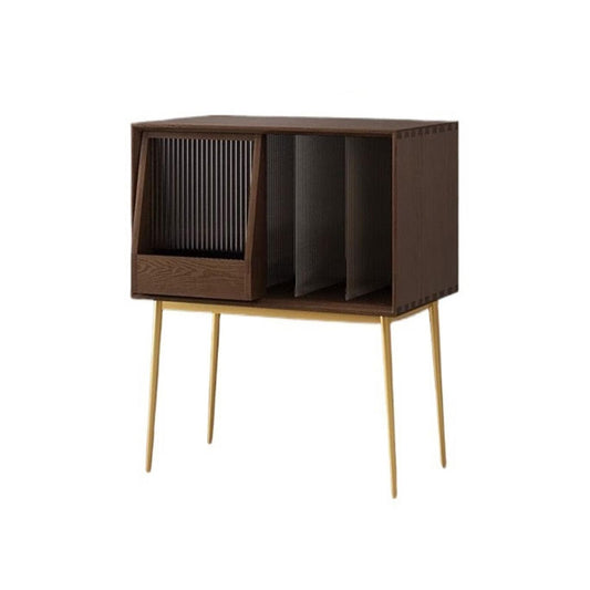 CAOJLjiaxiang-2012 CD-Holder Light Luxury Wooden Vinyl Record Cabinet with Sliding Doors, High Legged Books CD Storage Rack Record Player Stand