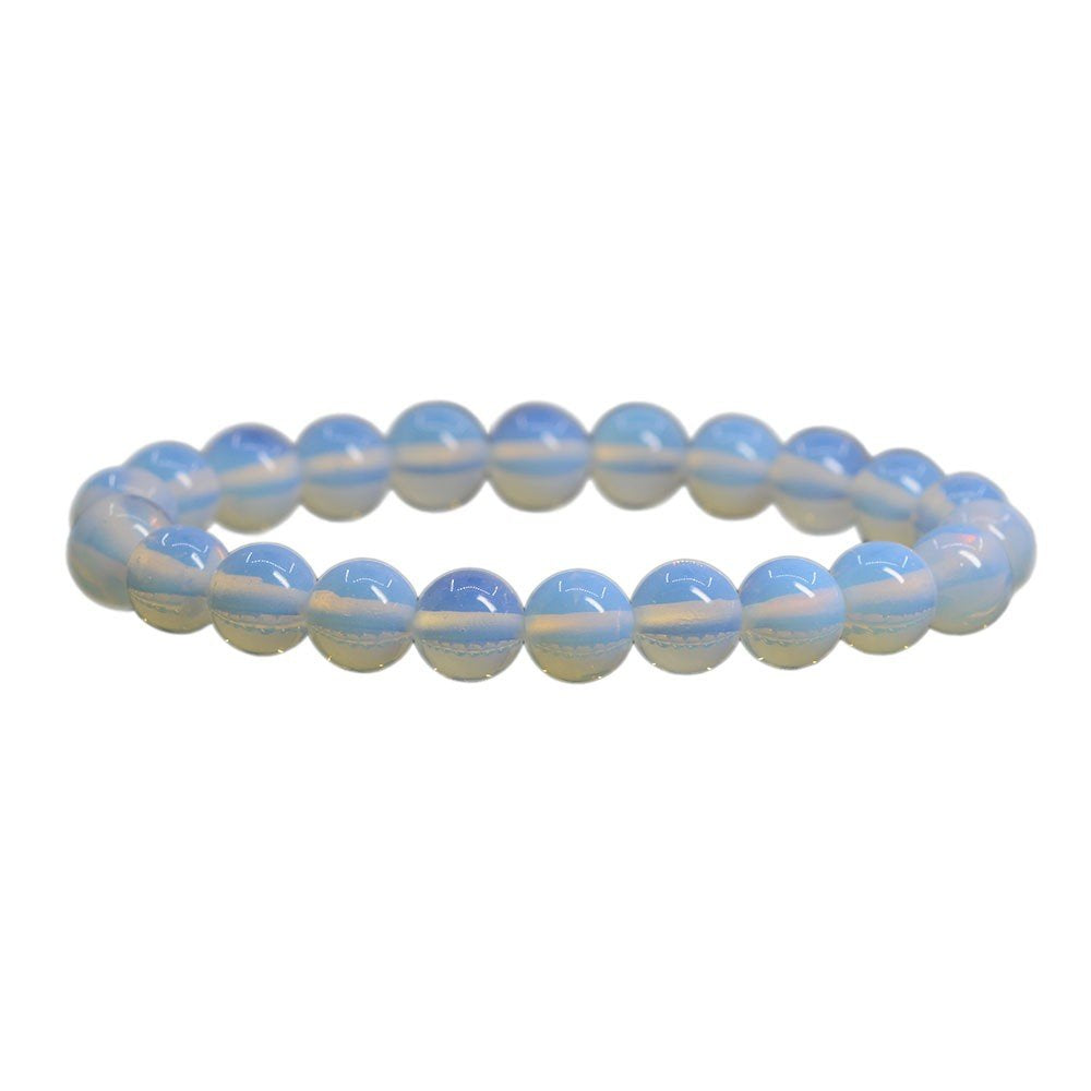 Justinstones Synthetic Opalite Moonstone Glass 8mm Round Beads Stretch Bracelet 7 Inch Unisex