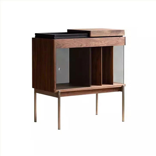 rG5iVb0 CD Storage Rack Retro Minimalism Wooden Vinyl Record Rack Side Cabinet with Sliding Glass