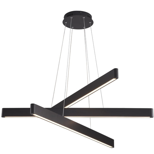 YISDESIGN 3-Light Solid Wood Black Linear Pendant Light - Dimmable Modern LED Chandelier for Dining Room Table Kitchen Island Living Room Ceiling - 45W Warm Light Adjustable Hanging Fixture Black