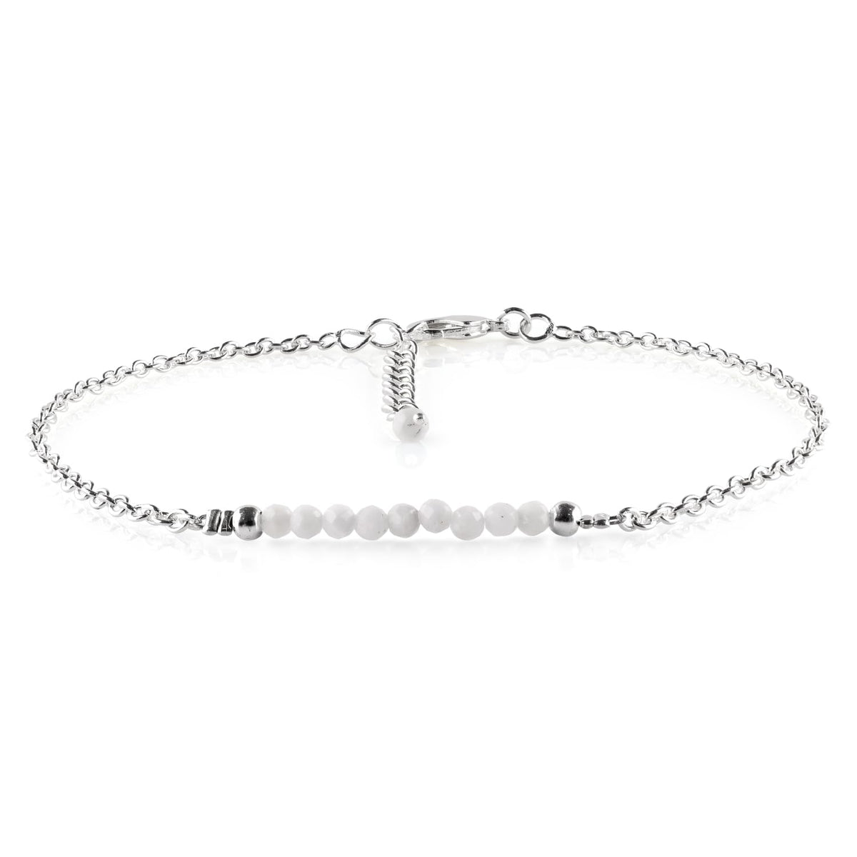 YANARA White Opal Ankle Bracelets for Women Natural October Birthstone Beaded Jewelry, Dainty Gemstones Anklets 9"+1.25" inch Silver Plated Adjustable Chain, Chakra Healing Crystals