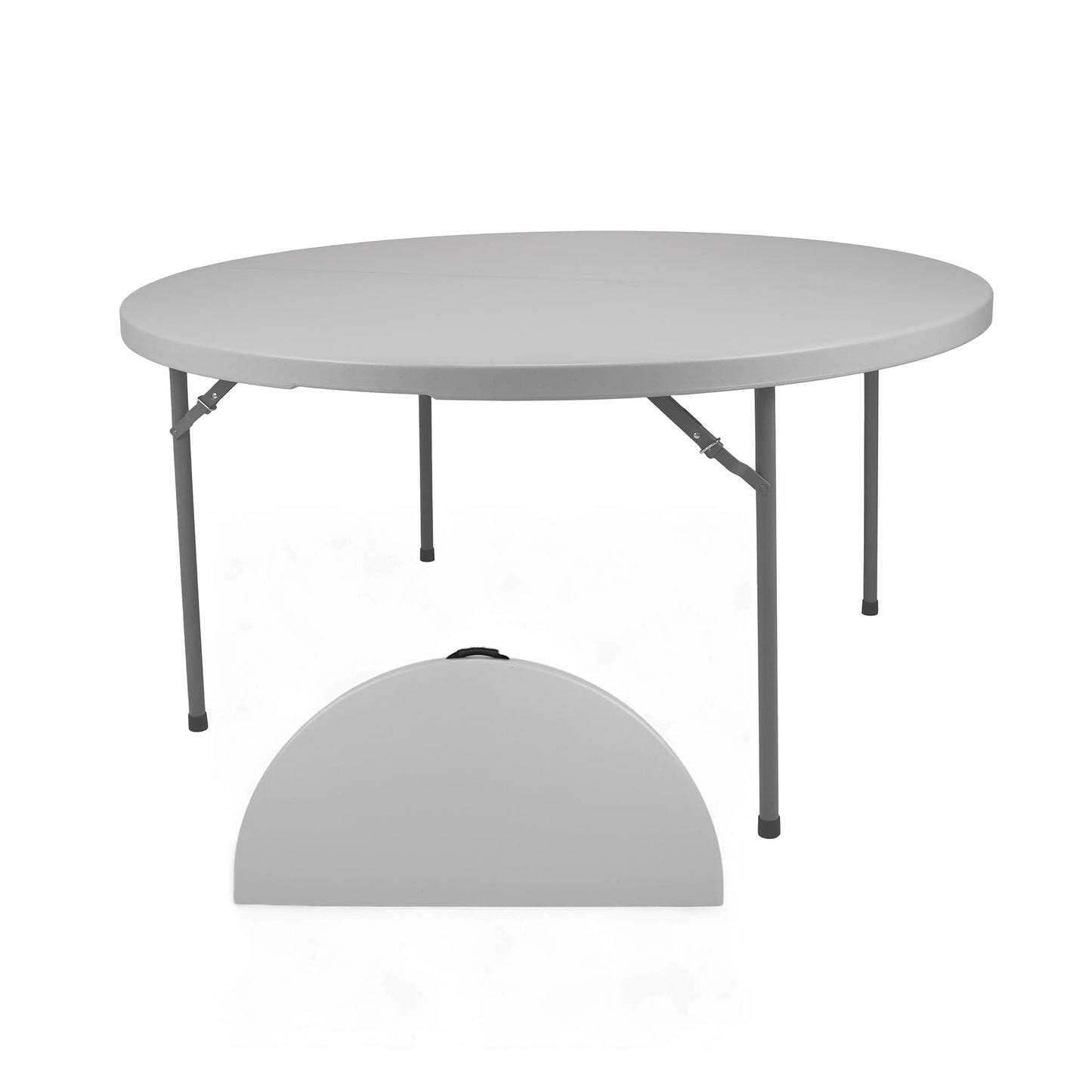 OEF Furnishings OEFCMFIH60R Commercial-Grade Premium Industrial Fold-in-Half Blow-Molded Folding Table with 19-Gauge Steel Frame and Thick Top (60" Diameter, Speckled Gray Top)