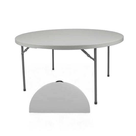 OEF Furnishings OEFCMFIH60R Commercial-Grade Premium Industrial Fold-in-Half Blow-Molded Folding Table with 19-Gauge Steel Frame and Thick Top (60" Diameter, Speckled Gray Top)