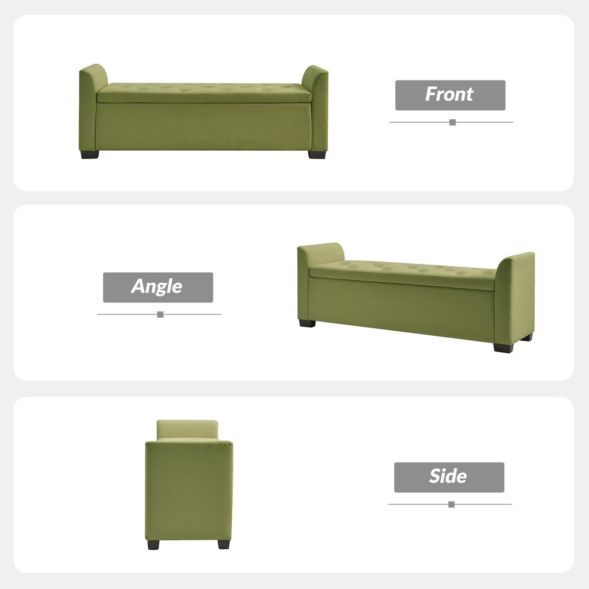The support you need 58" Faux Leather End of Bed Storage Bench with Flared Arms & Tufted Seating, Large Elegant Transitional Upholstered Bedroom Benches, Flip Top Entryway Ottoman Footrest, Moss