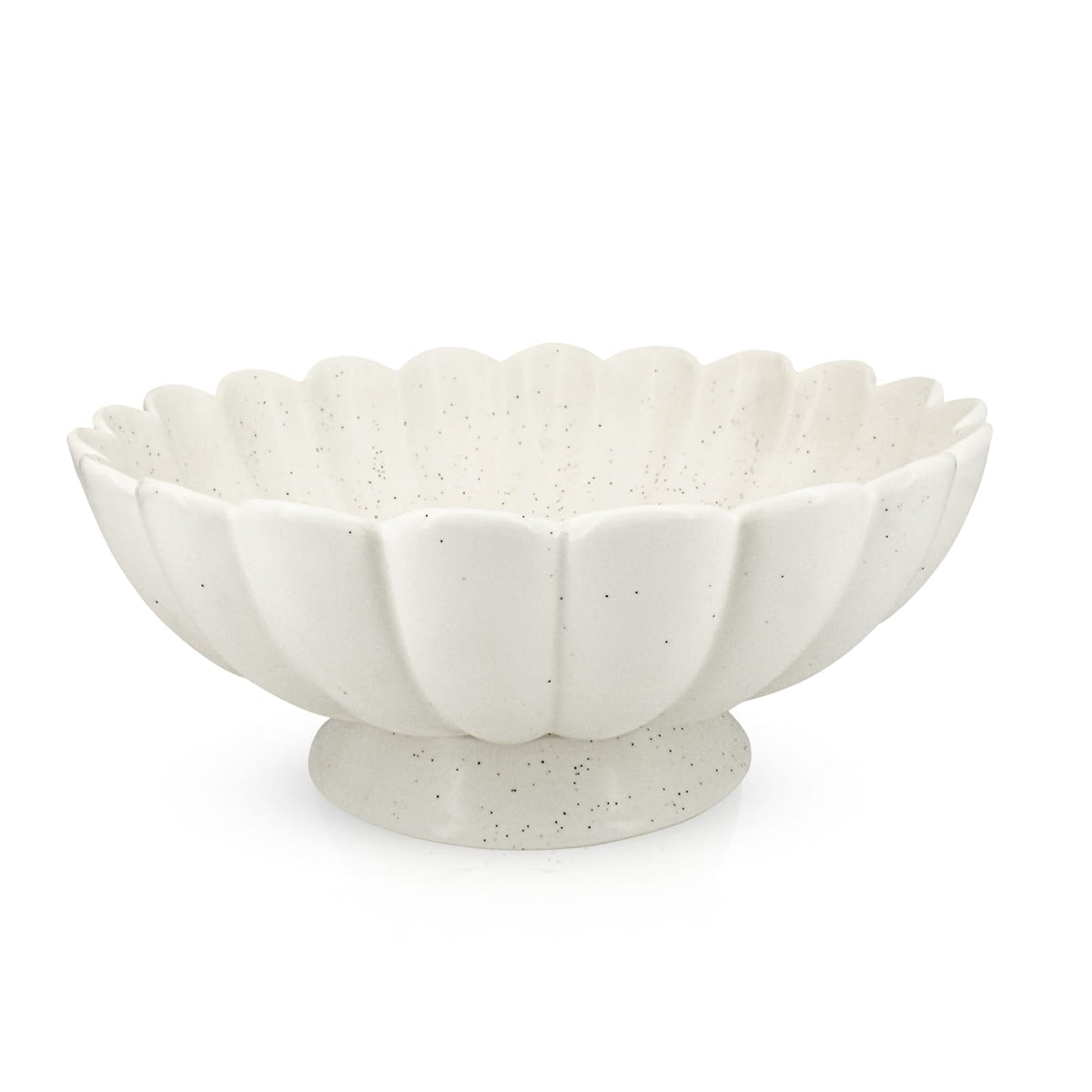 Large Fruit Bowl for Kitchen Counter-10.6" White Ceramic Fluted Scalloped Decorative Footed Bowl -Elegant Pedestal Display Bowls for Entryway Table, Perfect for Housewarming &Wedding Gift