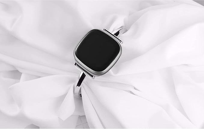 Silm Band Compatible with Fitbit Versa 4/Fitbit Sense 2 Band Cute Women, Bling Jewelry Metal Strap Replacement Compatible for Fitbit Sense/Versa 3 Women (Silver)