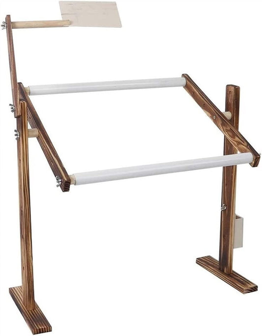 ELUKHT Cross Stitch Frame Stand,Embroidery Rack Frame Floor-Standing Type 360° Adjustable Embroidery Rack,Adjustable Height Wood Frame Stand Sewing Supplies for Art Craft Sewing Projects Accessory