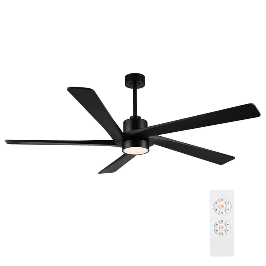 WINGBO 72 Inch DC Ceiling Fan with Lights and 3 Downrods, 5 Reversible Carved Wood Blades, 6-Speed Noiseless DC Motor, Modern Ceiling Fan in Matte Black Finish, ETL Listed