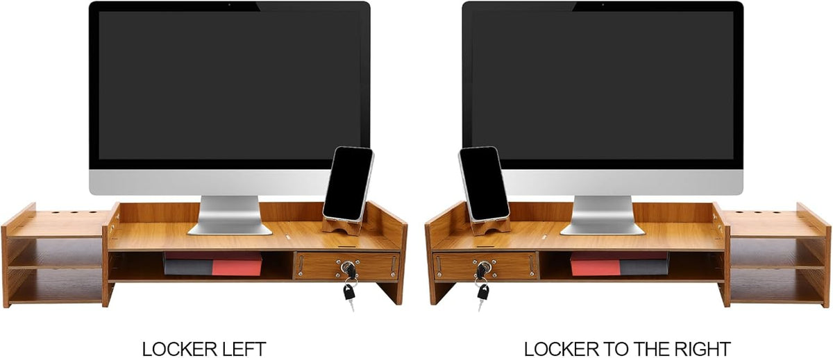 QUSKLISU (02) Computer Monitor Stand, Computer Rack with Drawers, Two top Platforms Desk Organizer Monitor Stand