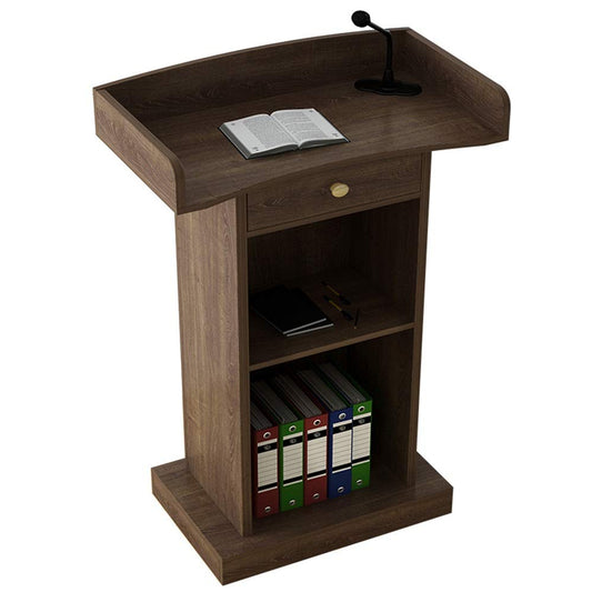 FAiruo Stand Up Lectern Podium Speaking Taiwan Ceremonial Desk Simple Modern Welcome Shopping Guide Reception Customer Desk Host Stage Steel Podium (Color : Natural, Size : with Drawer)