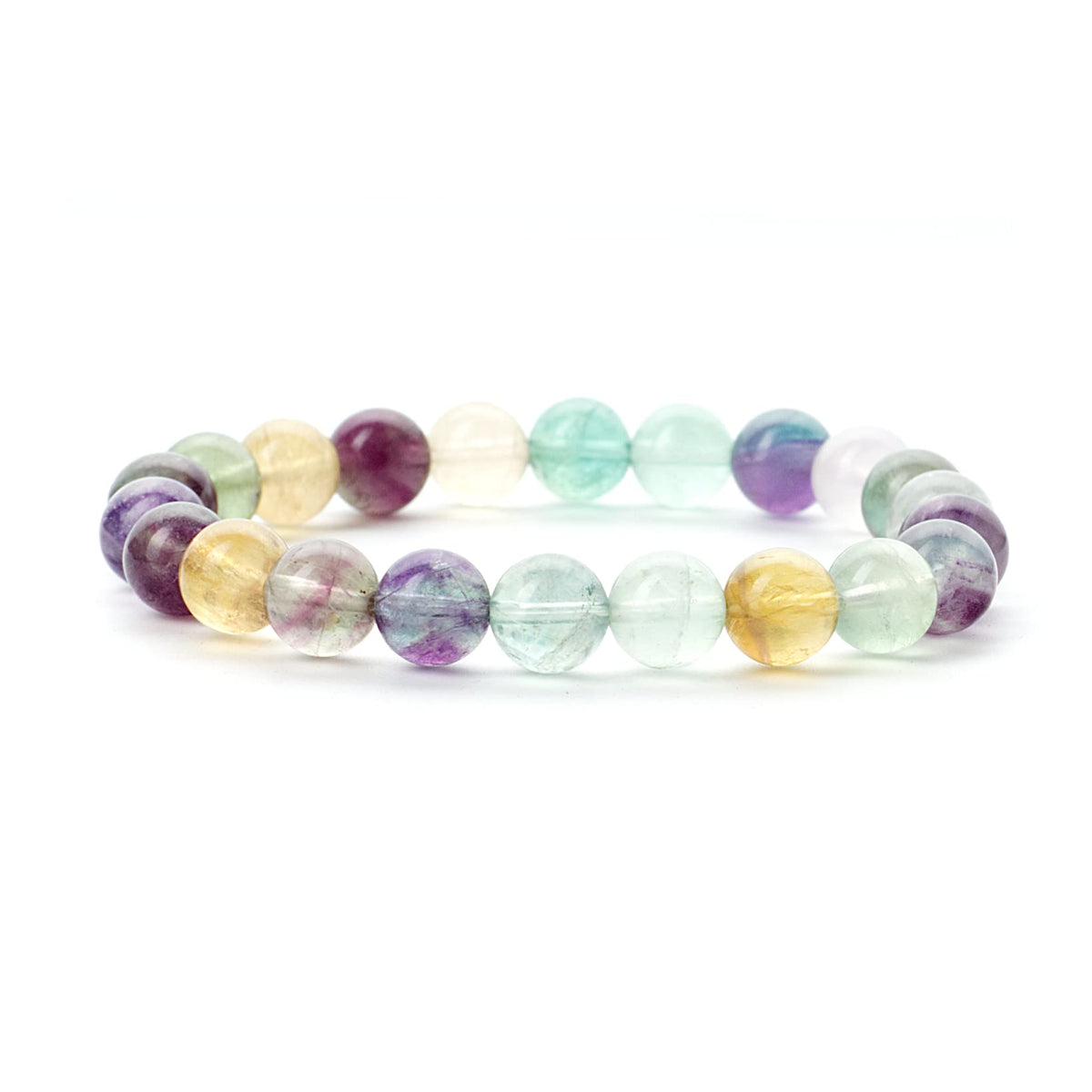 Cherry Tree Collection Rainbow Fluorite Beaded Bracelet – Genuine 8mm Gemstone Stretch Bracelet for Men & Women – Handmade Crystal Bracelet - (Rainbow Fluorite - S)