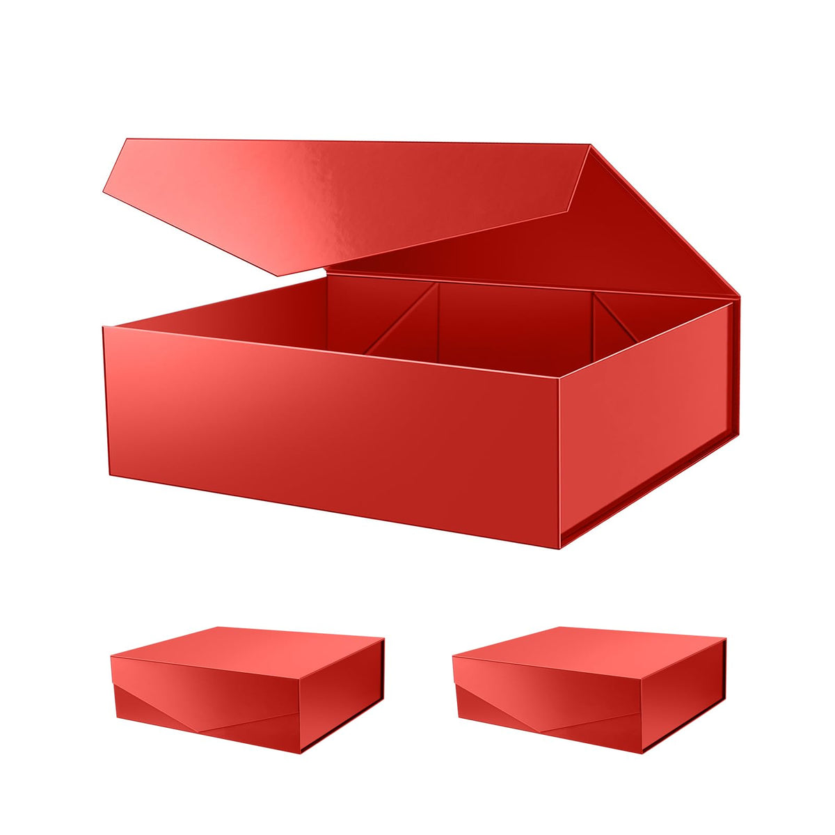 PACKHOME Mother's Day 17x14.5x5.5 Inches, 3 Extra Large Gift Boxes with Lids, Magnetic Closure Boxes for Clothes and Large Gifts (Glossy Red)