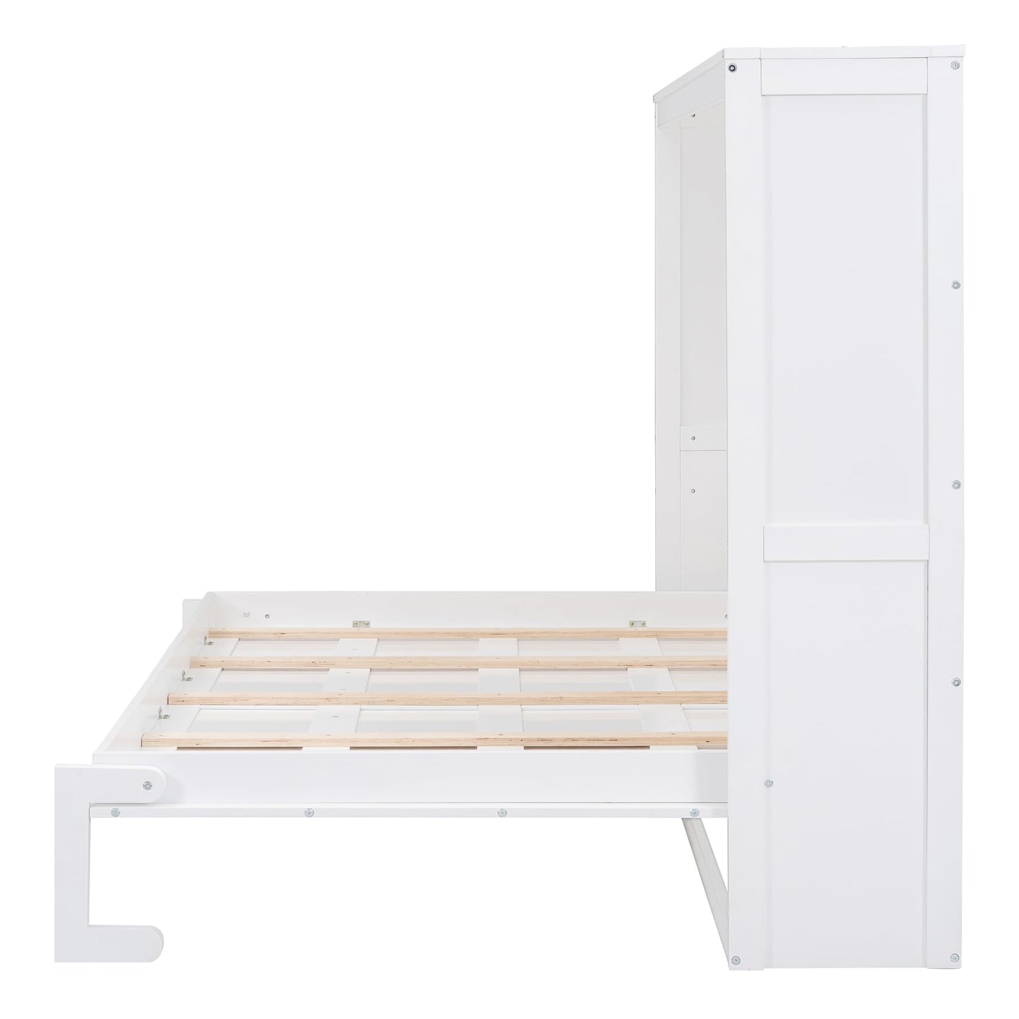 Ball & Cast Murphy Bed Queen Size,Farmhouse Murphy Cabinet with Storage Shelf,Wood Hidden Wall Bed,Foldable Platform Bed,Space-Saving,No Box Spring Needed,White