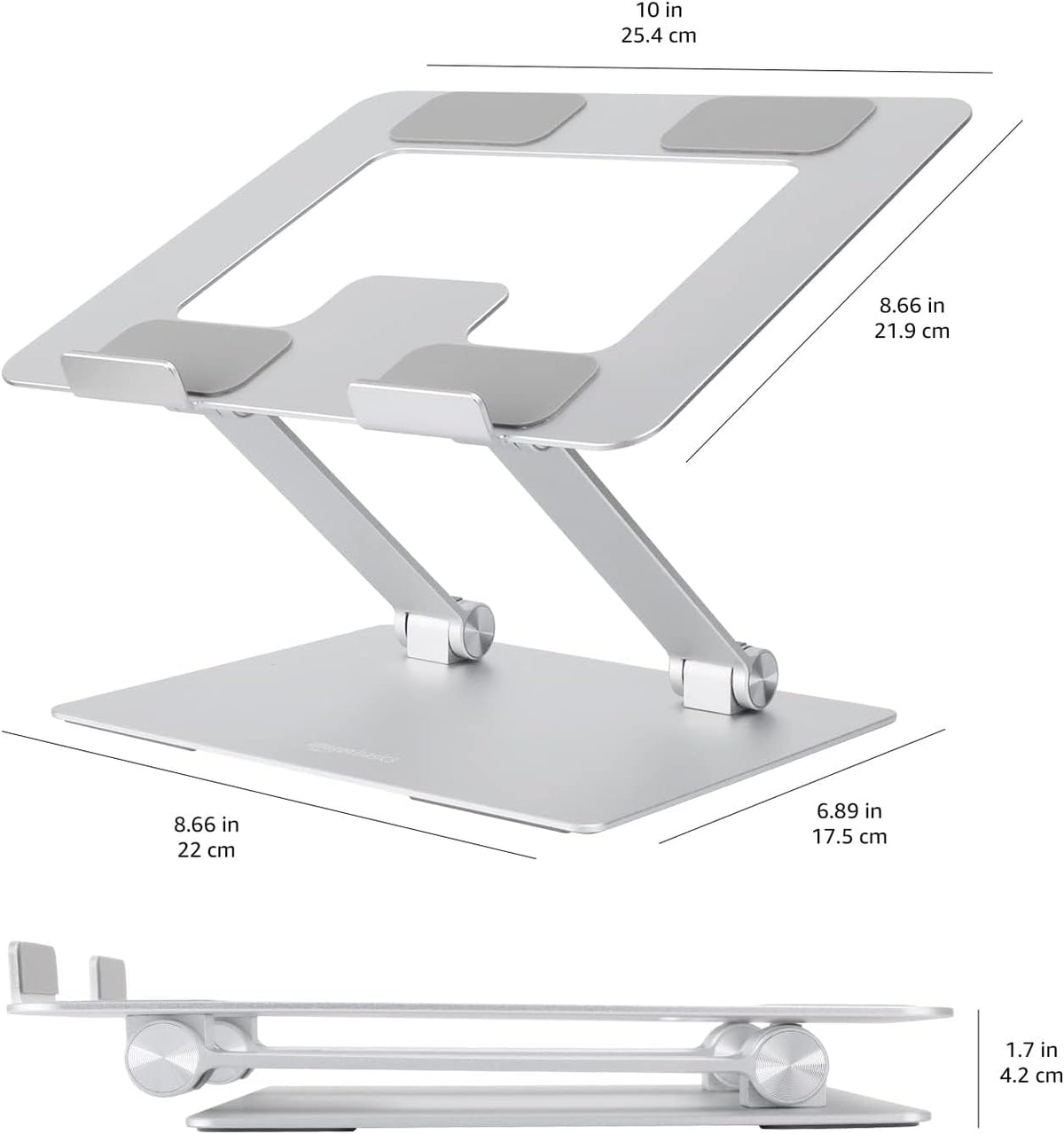 Amazon Basics 15.6 Inch, Sturdy and Portable Ergonomic Laptop Stand for Desk, Height Adjustable Riser with Ventilated