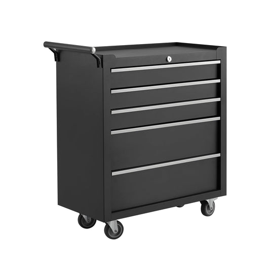 GarveeHome 5-Drawer Tool Chest, Rolling Tool Box with Wheels and Lock System, Portable Storage Rolling Tool Chest for Warehouse, Workshop & Repair Shop, Black