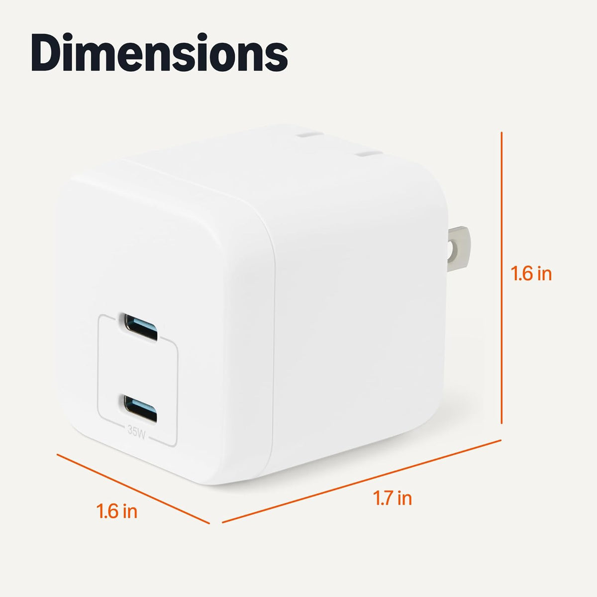 Amazon Basics 35W 2-Port 2 Fast Charging USB-C Nano GaN Wall Charger, for Phones, Tablets, Charge Devices