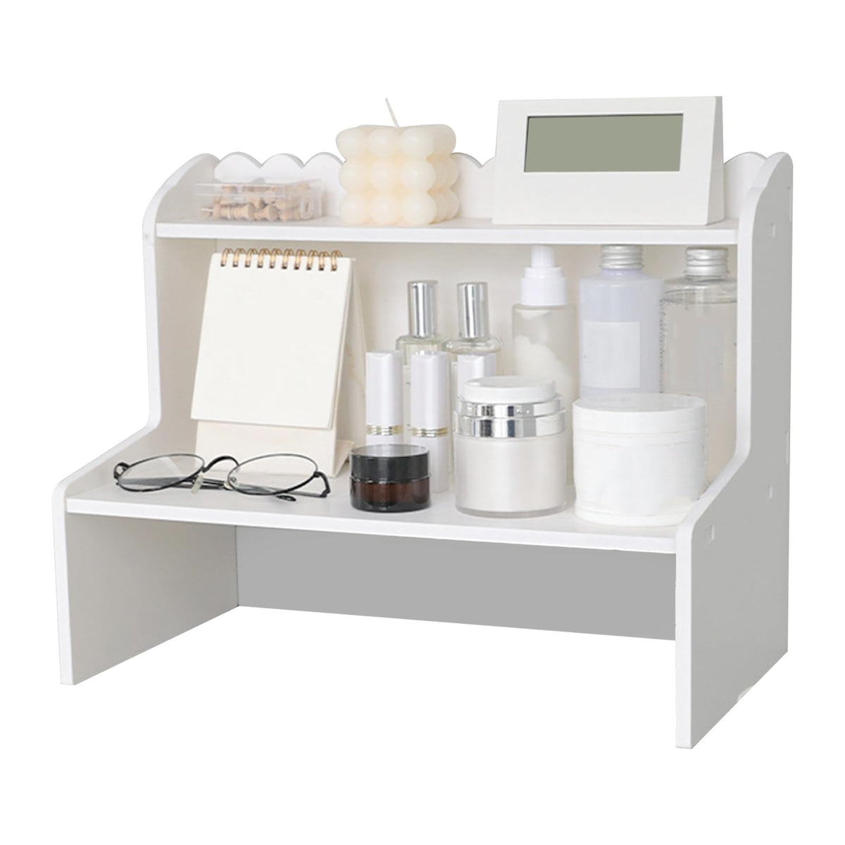 BTSEURY Desktop Wood Display Shelf, Wood Desktop Storage Rack, Desk Multi Layer Storage Rack Mini Bookshelf Cosmetics Organizer (M(315 X 180mm / 12.4 X 7.09in))