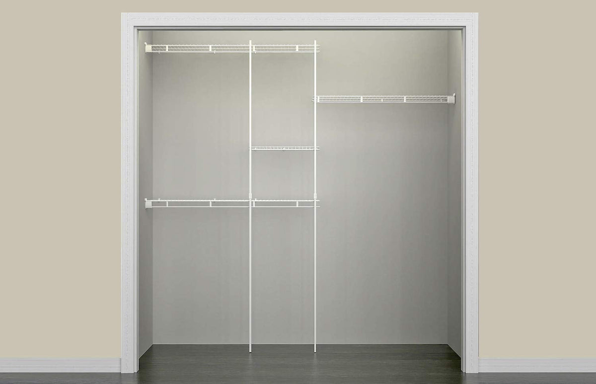 ClosetMaid Wire Closet Organizer System, Adjustable from 5 to 8 Ft., with Shelves, Hardware, Durable Steel, Fixed Mount Installation, White