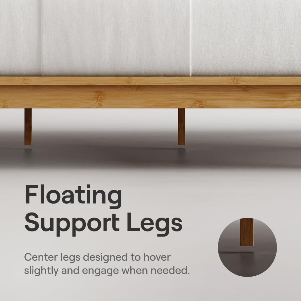 Nectar Bamboo Platform Bed Frame - Queen - Natural - Floating Center Support Legs - 12” Height - Easy Tool Free Set Up - Contemporary and Durable - Sturdy Wooden Support Slats - Holds Up To 800 Pounds