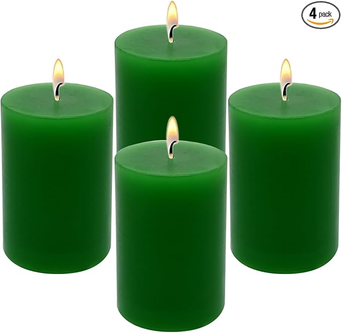 4 Packs 2x3 Inch Green Pillar Candles Small 24 Hours Unscented Dripless Cylinder Colored Candles for St. Patrick's Day Easter Home Dinner Table Christmas Wedding Relaxation Spa Church