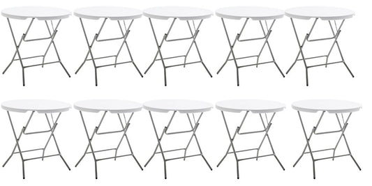 BTEXPERT Set of 10, White 32" Round 30" Height Round Plastic Folding Table Commercial Portable for Picnic Party Event Camping Banquet Card Dining Wedding Home Kitchen Indoor Outdoor