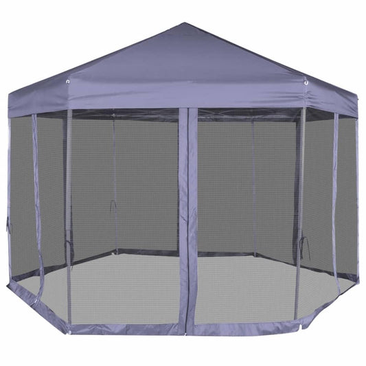 Xhnifbn Hexagonal 6-Sided Dark Blue Pop-Up Gazebo 11.8x10.2 ft, Steel Frame Screen Canopy with Sidewalls for Backyard, Camping, Party & Patio Shade Shelter