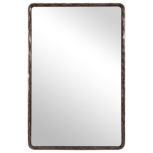ANDY STAR Hand-Forged Bronze Bathroom Mirror for Wall, 24x36 Inch Vintage Solid Steel Metal Frame Bathroom Vanity Mirror, Antique Rounded Rectangle Wall Mirror, Hangs Horizontally or Vertically