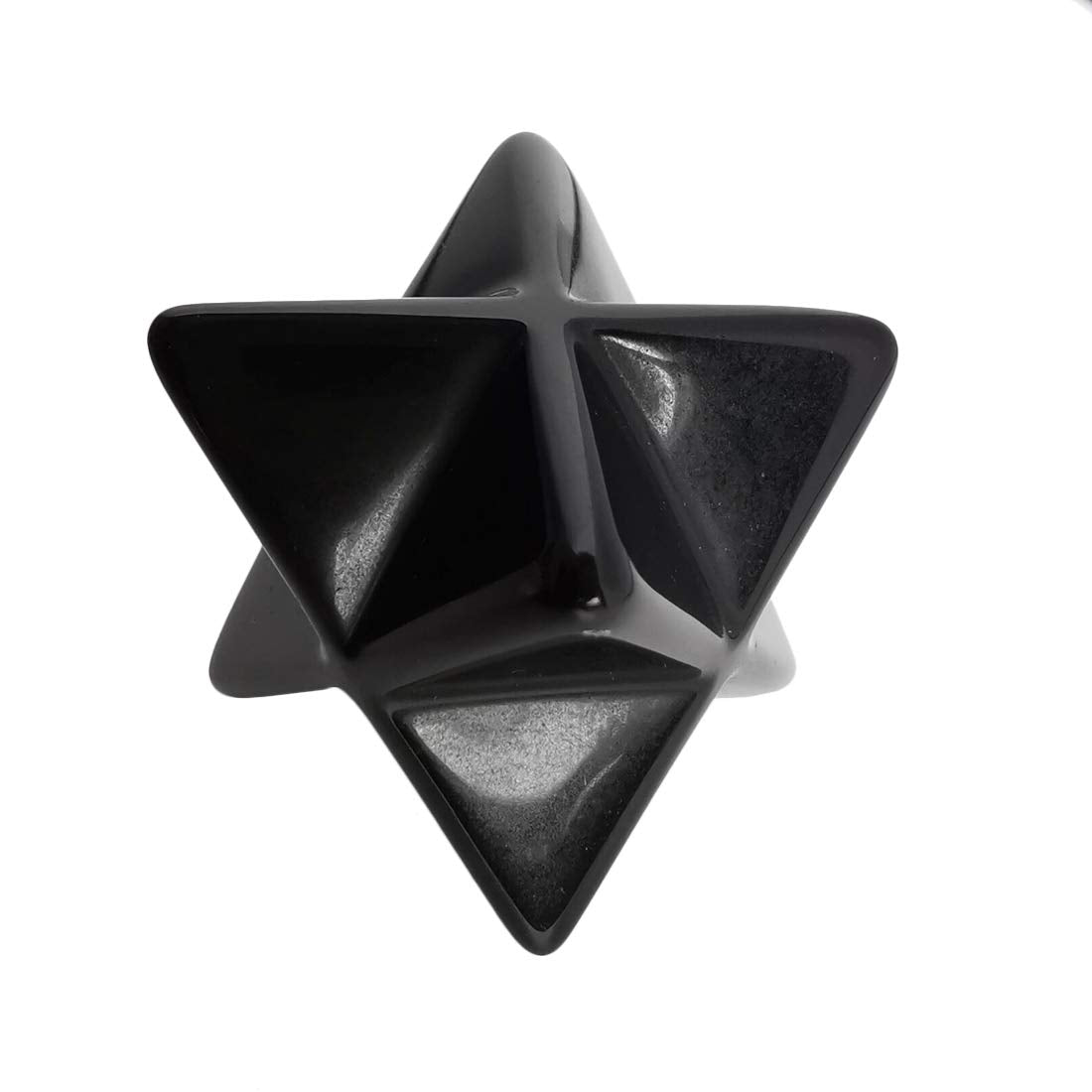 Loveliome Natural Black Obsidian Merkaba Crystal Protection Sacred Meditation Energy Generator Healing Chakra Six-Pointed Star 1 Inch
