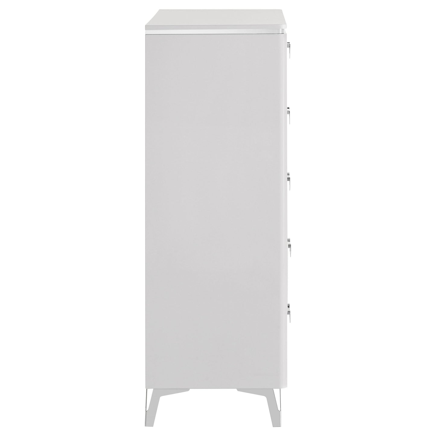 Coaster Home Furnishings - Cassia - Wood - 5-Drawer Chest with Black Felt-Lined Top, V-Patterns Front, U-Shaped Pulls, Tapered Legs and Contemporary Style - Bedroom - White High Gloss - 215795